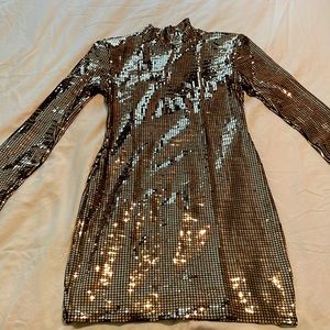 Fashion Nova Gold Sequin Long Sleeve Dress